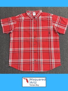 Columbia Sportswear Plaid Button Up Shirt Red XXL Short Sleeve Cotton